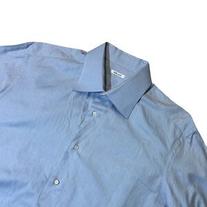 Fray mens 17 43 light blue solid cotton luxury Italian dress shirt EUC